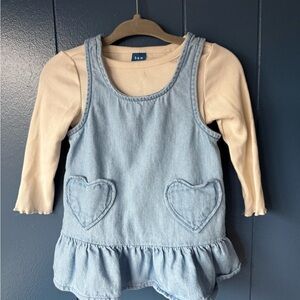 Light Blue Denim Dress with Heart Pockets